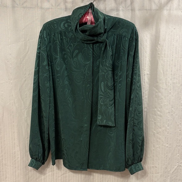 Vintage 1980s Satin Blouse with Scarf Detail - Picture 1 of 6